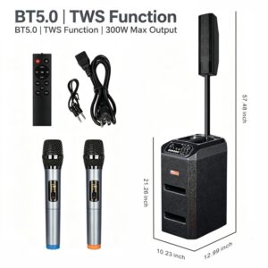 PS-841 Line Array Column PA Speaker with 8" Subwoofer, 4x2.5in Full Range Drivers, 300W Power